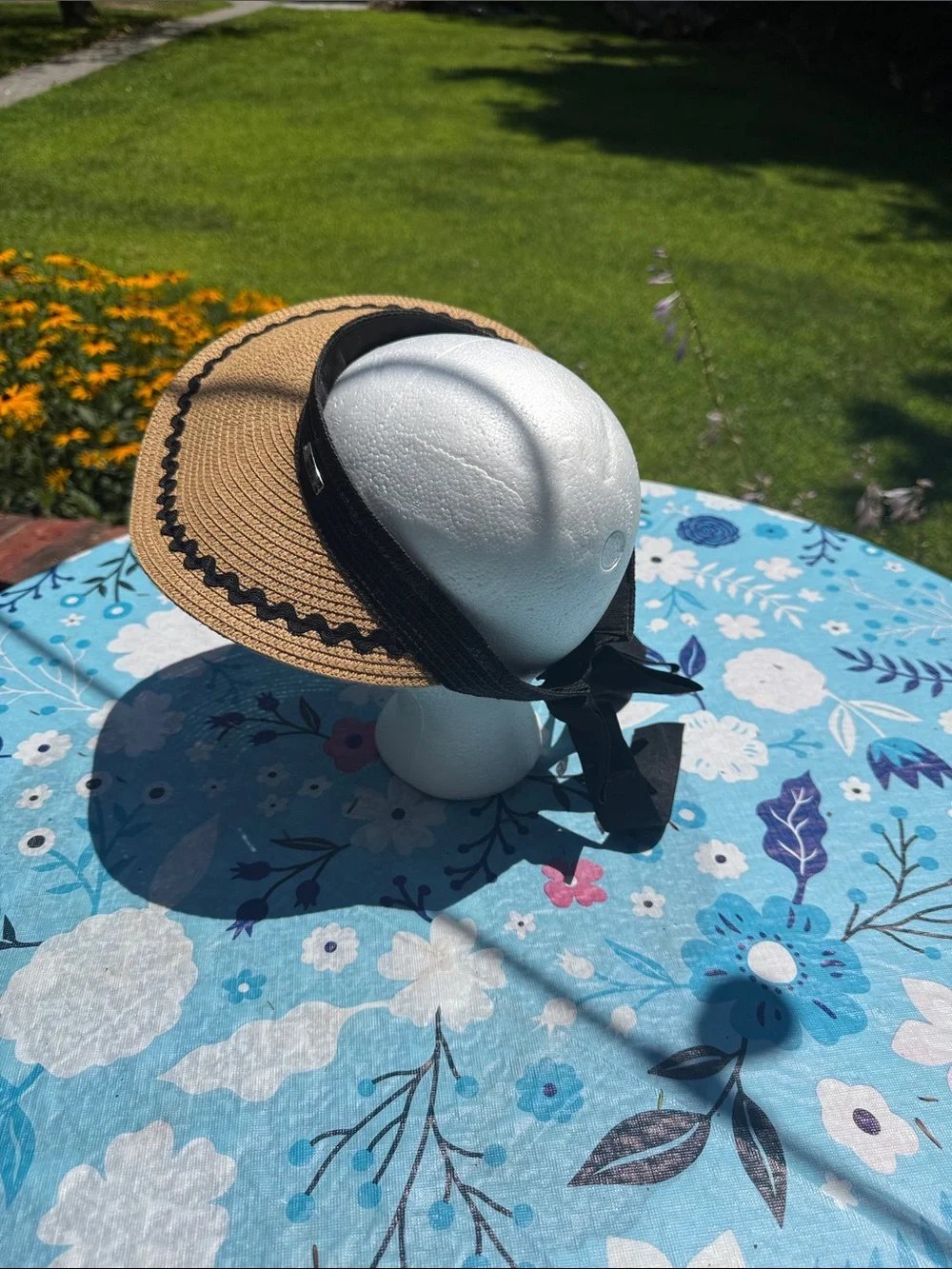 Wide Brim Straw Sun Hat with Black Trim NWT